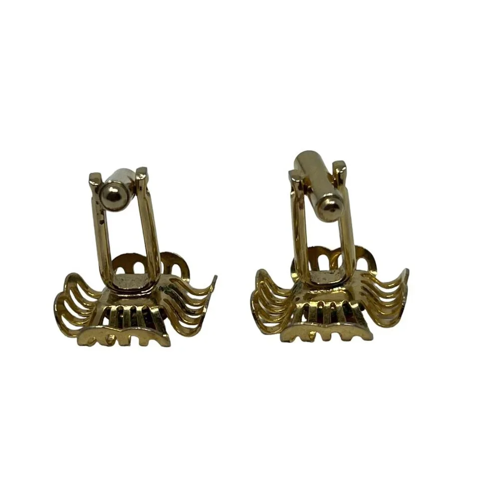 Vintage Mens Cuff Links Red Acrylic Stone Gold Tone‎